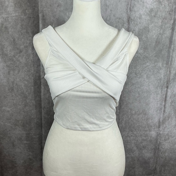 SHEIN White Ribbed Cross-Over Tank Top - Picture 1 of 5